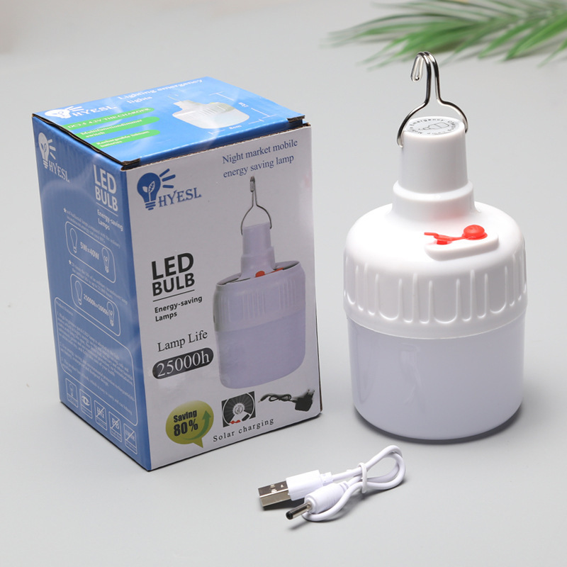 Pequeña venta al por mayor] Bombilla LED de carga solar de doble propósito camping luz puesto luz mercado nocturno puesto de luz bombilla