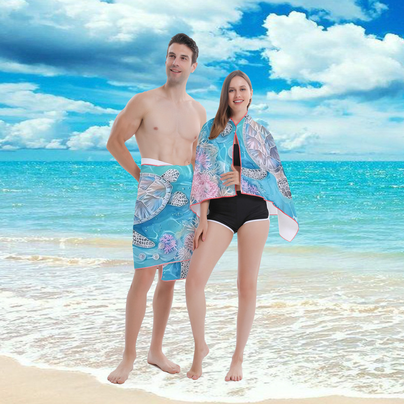 Xiyin Temu Amazon Best-Selling Turtle Series Microfiber Beach Towel Absorbent Bath Towel Ocean