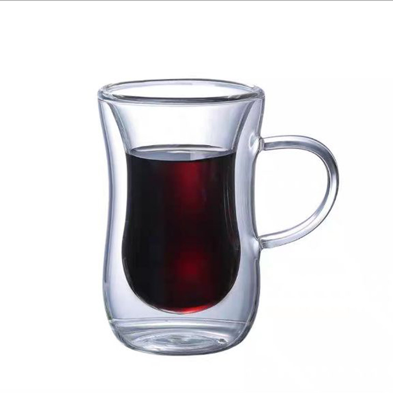 Taza de vidrio de borosilicato resistente al calor para el hogar, taza de café y leche, taza de vidrio de doble capa, taza transparente cónica, taza aislada