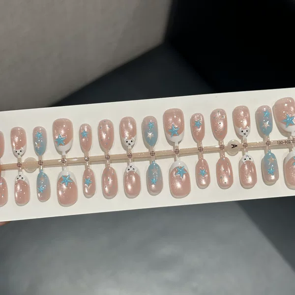 Blue Star Miffy Wearable Nails Pre-Made Cat Eye Semi-Finished Nail Art Wholesale Nail Pieces Purely Handmade French Style Cute Resin Nails