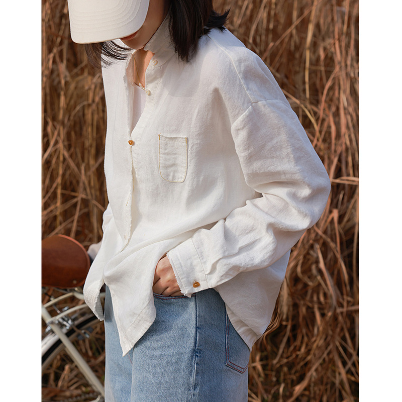 Spring and Autumn New Hemp Hemp Small Lapel Drop-Shoulder Loose Casual Versatile Long-Sleeve Shirt 24142 Spring and Autumn New Hemp Hemp Small Lapel Drop-Shoulder Loose Casual Versatile Long-Sleeve Shirt 24142