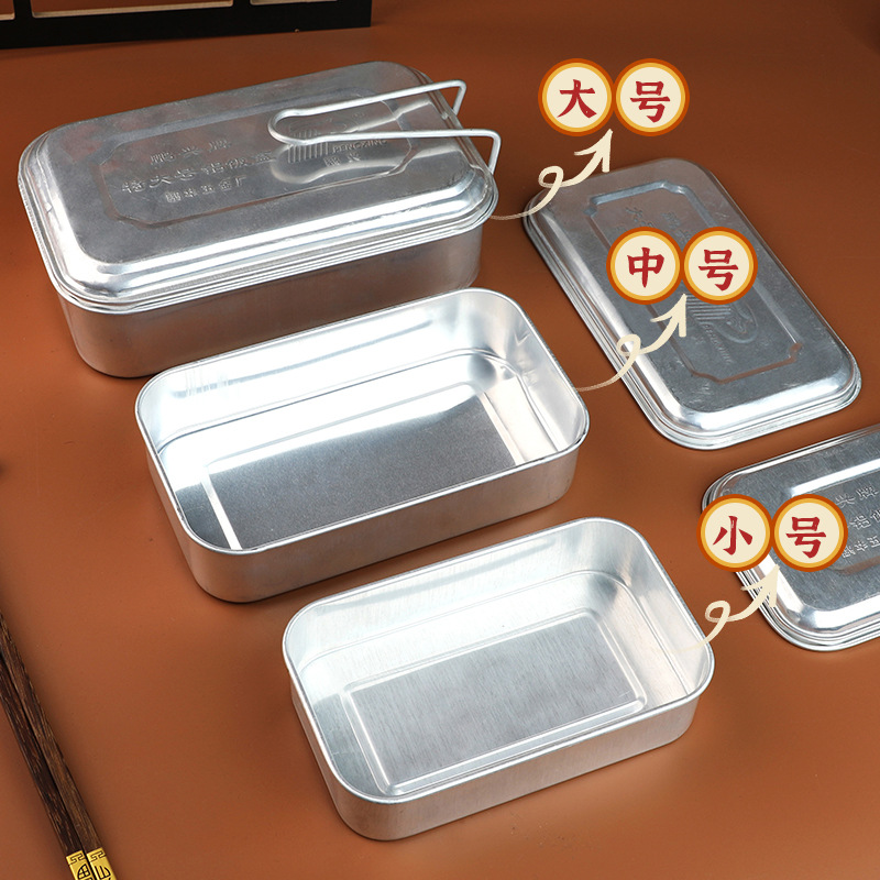 Caja de almuerzo de aluminio antiguo nostálgico mercado de olla caliente huevo frito caja de almuerzo de sopa de sopa