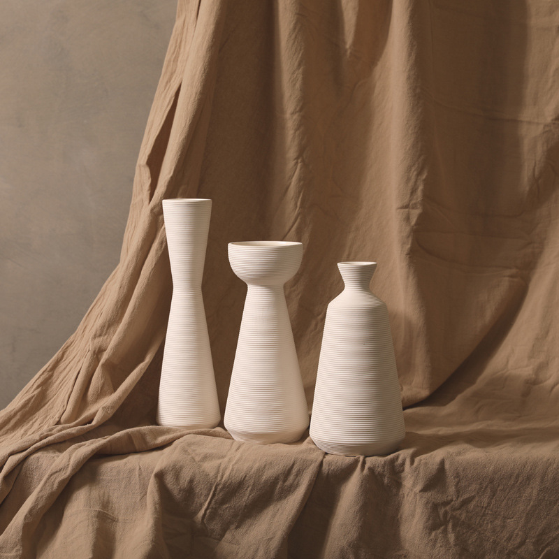 INS estilo Nórdico rayas blanco jarrón de cerámica decoración sala de estar arreglo de flores secas hogar B & B decoración suave