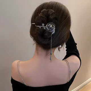 高级感优雅玫瑰花扭扭夹超仙女流苏气质时尚发夹女后脑勺抓夹发卡