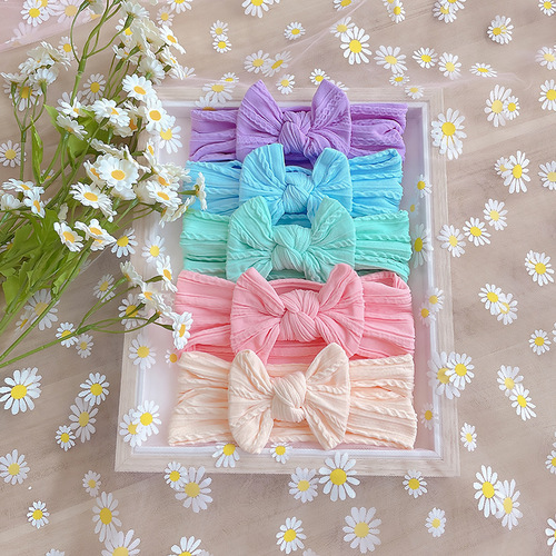 European and American new soft twist nylon baby headband children's wide-brimmed bow elastic headscarf baby headband