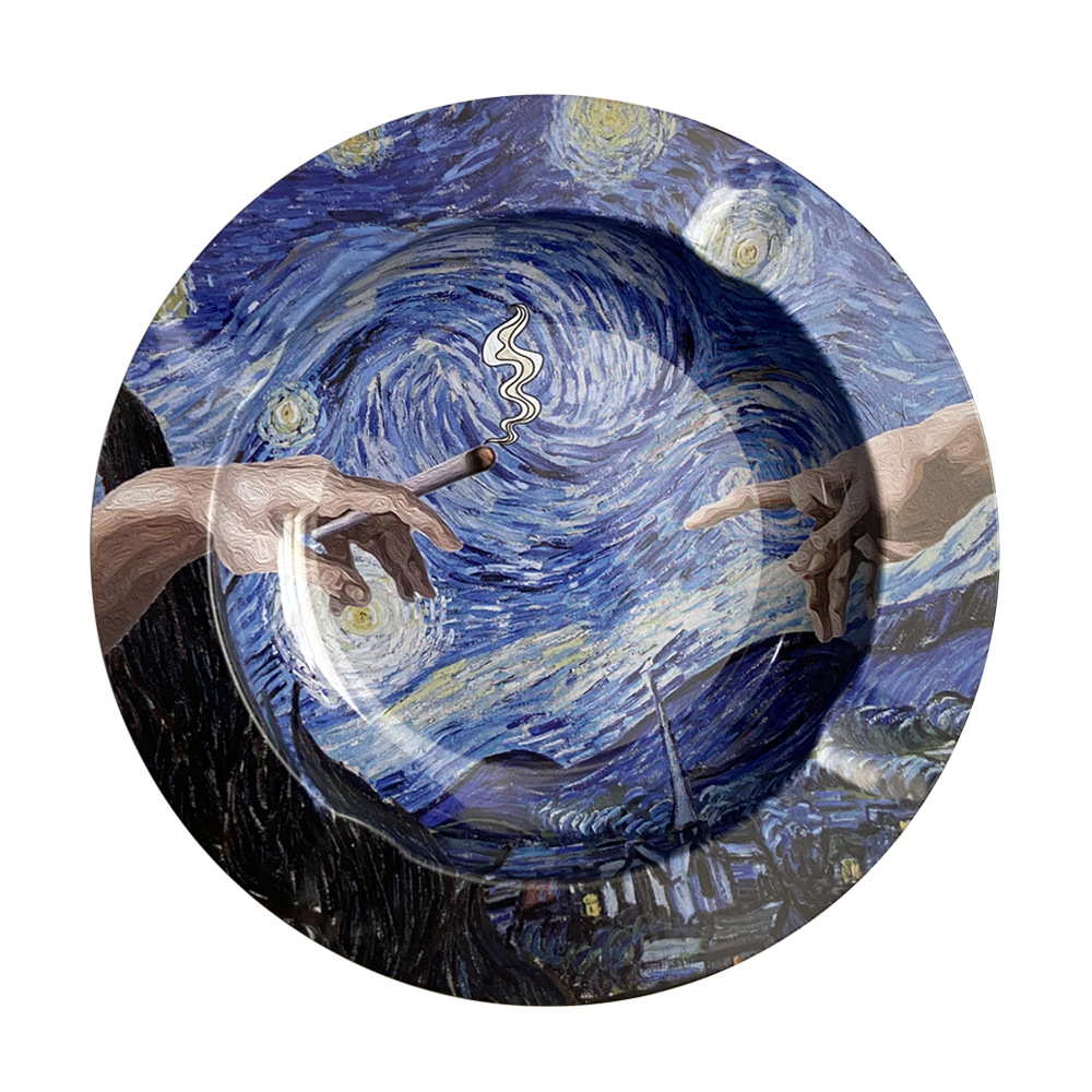 Ventas transfronterizas en caliente de cenicero de hojalata pequeña bandeja de paja despierta plato de cigarrillos cenicero una variedad de patrones de consulta al cliente