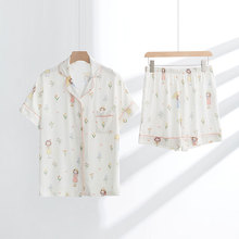 夏季新品韩版睡衣女士人棉贡缎可爱女孩短袖短裤开衫睡衣套装