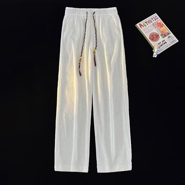 Texture Sense Pants Men's Summer Thin Loose Straight Tube Dummy Wide Leg Pants for Boys and Students Sports Casual Pants