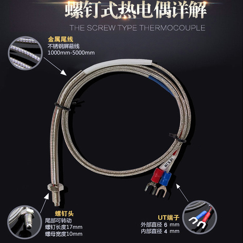 Manufacturer screw type thermocouple 2M acid and alkali resistant high density Teflon K type PT100 type PROBE E type