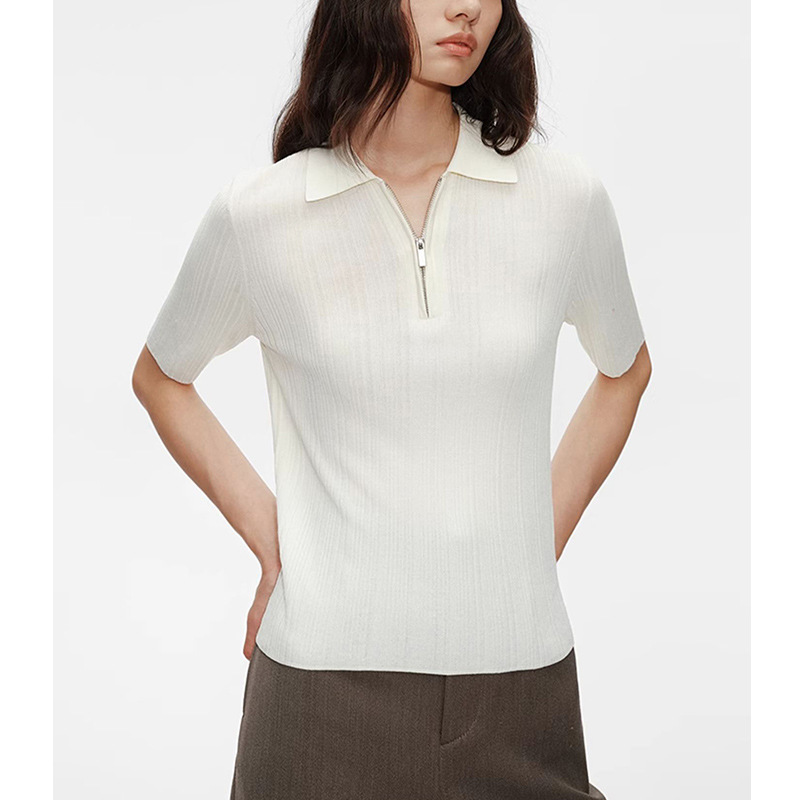 【Be Order】2026 Early Spring New Simple Half-Zip Polo Collar Slim Fit Short Sleeve Knit Sweater Versatile Top
