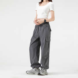 东南亚纯色水洗工装裤女复古高街宽松裤子女通勤设计感直筒裤跨境