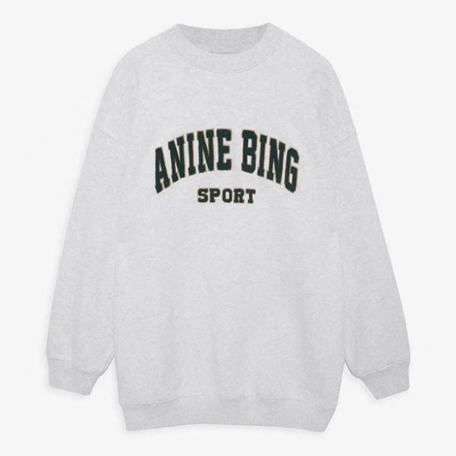 아마존 국경 간 유행 브랜드 편지 자수 스웨터 여성 아메리칸 스타일 스트리트 캐주얼 크루 넥 그레이 풀오버 탑