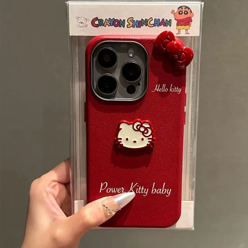 Чехол для телефона (Apple), совместим с iPhone 11–17, красный с бантом Hello Kitty