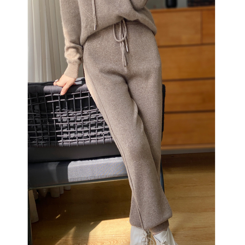 Recommend autumn and winter high waist skinny pants women's casual elastic band waist drawstring straight wool slimming knitted leggings women
