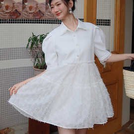 L005夏季新款原创设计师品牌收腰纯色仙女连衣裙子短裙中袖公主风