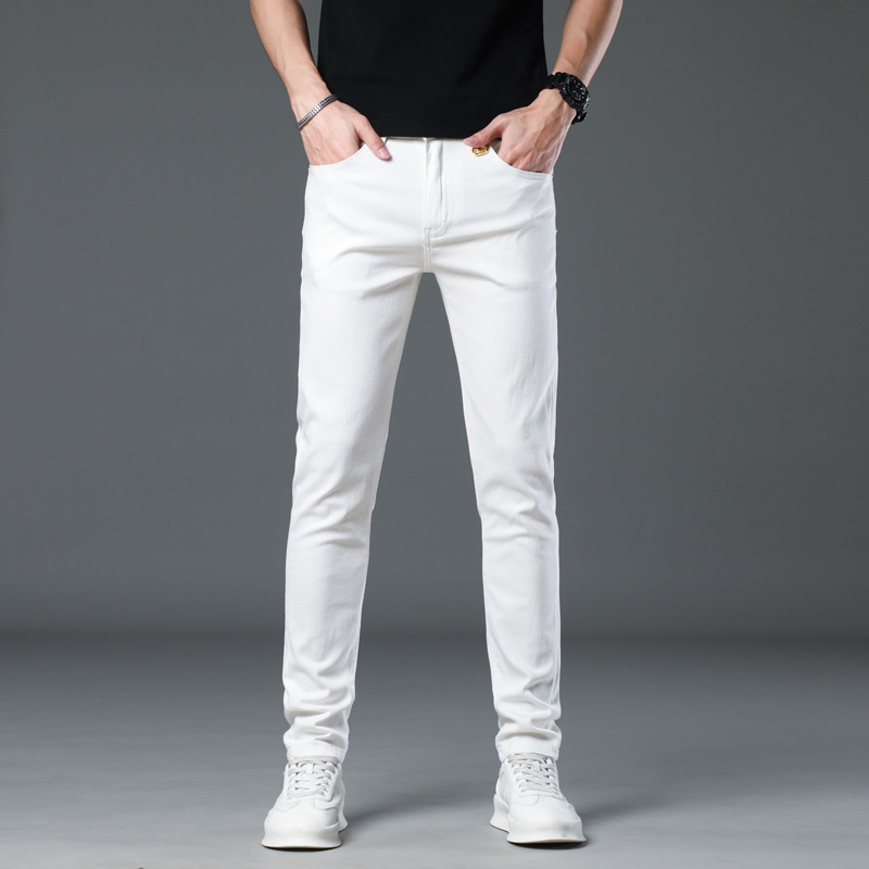Vasaki VIP Summer Thin Combed Cotton Soft White Jeans Men's Slim Fit Small Straight Casual Pants_voghion.com