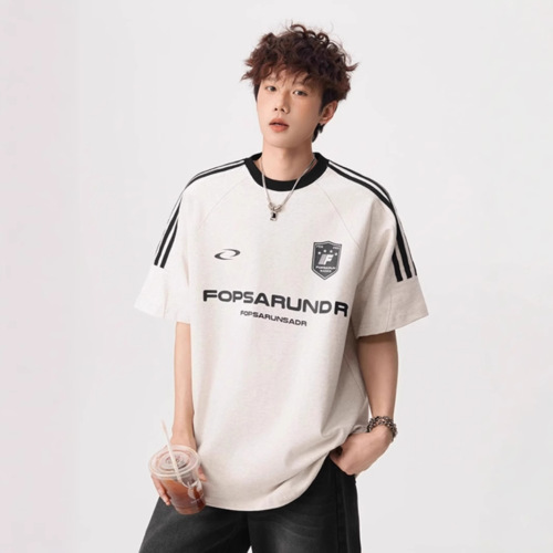 American street three-bar short-sleeve men's and women's 2025 summer loose round neck T-shirts for teenagers heavy-duty sports tees