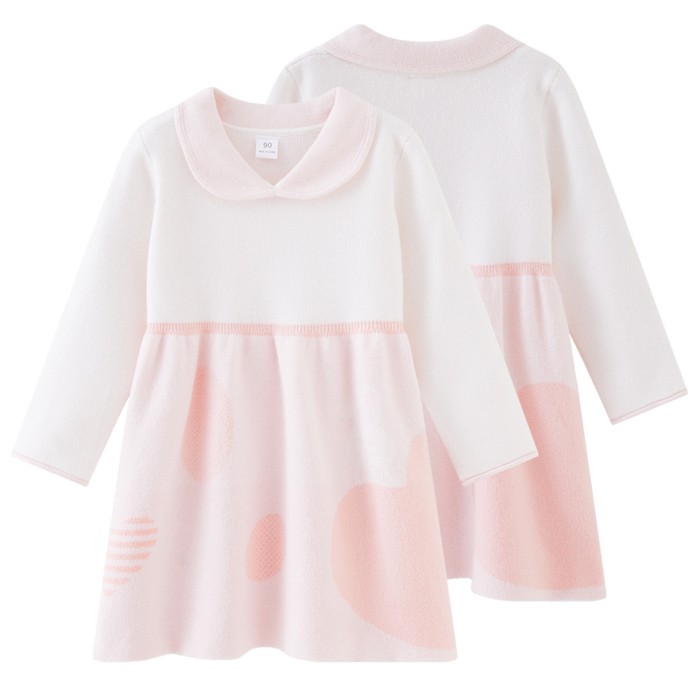 Solapa jacquard falda de lana para niños niñas primavera y otoño Vestido de manga larga de punto estilo coreano bebé falda de fondo