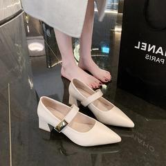 高級感時尚高跟鞋女2024春秋新款尖頭中跟皮鞋35-43大碼瑪麗珍鞋