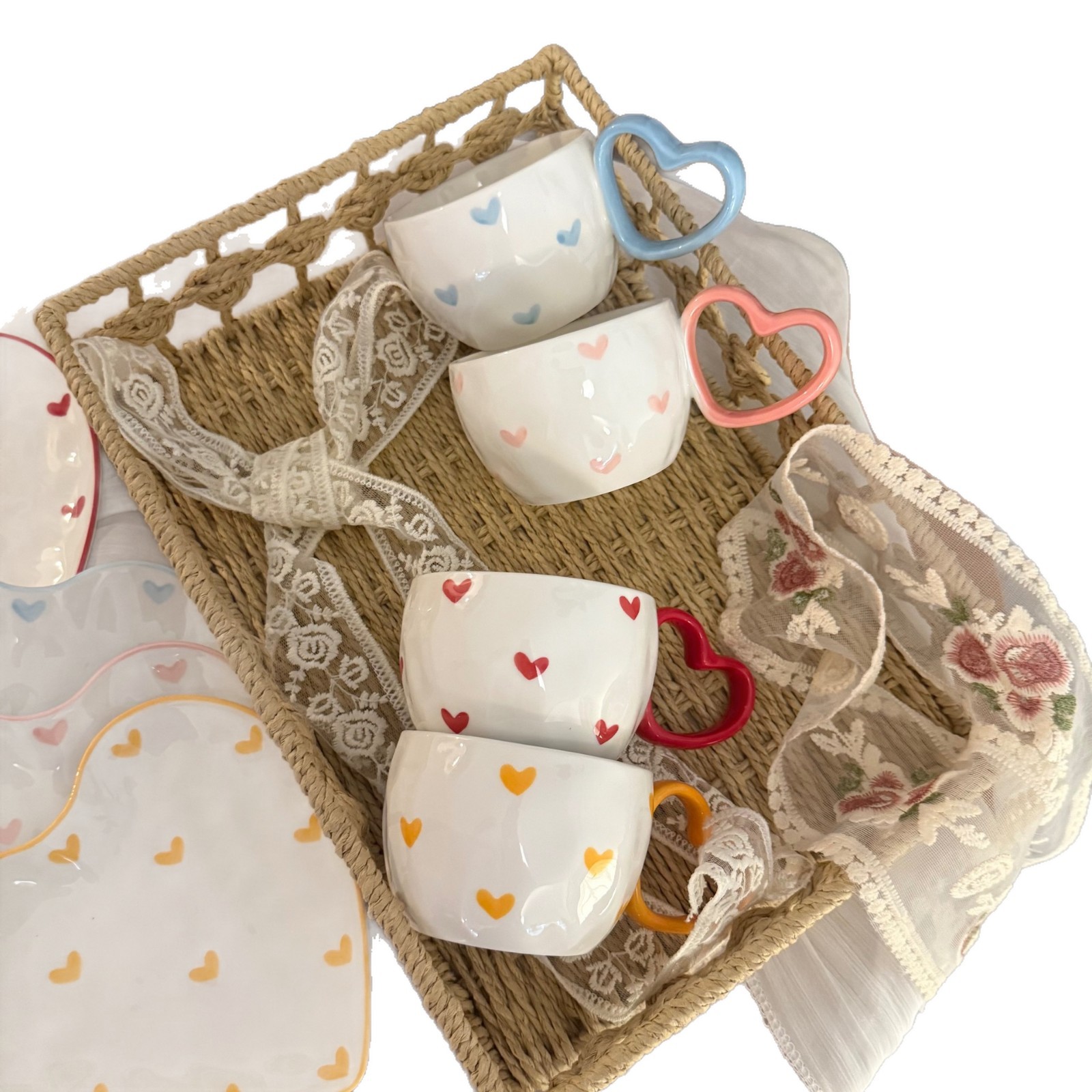 Estilo coreano inswind mano mano amor taza de café plato taza de cerámica dibujada a mano taza de desayuno exclusiva transfronteriza