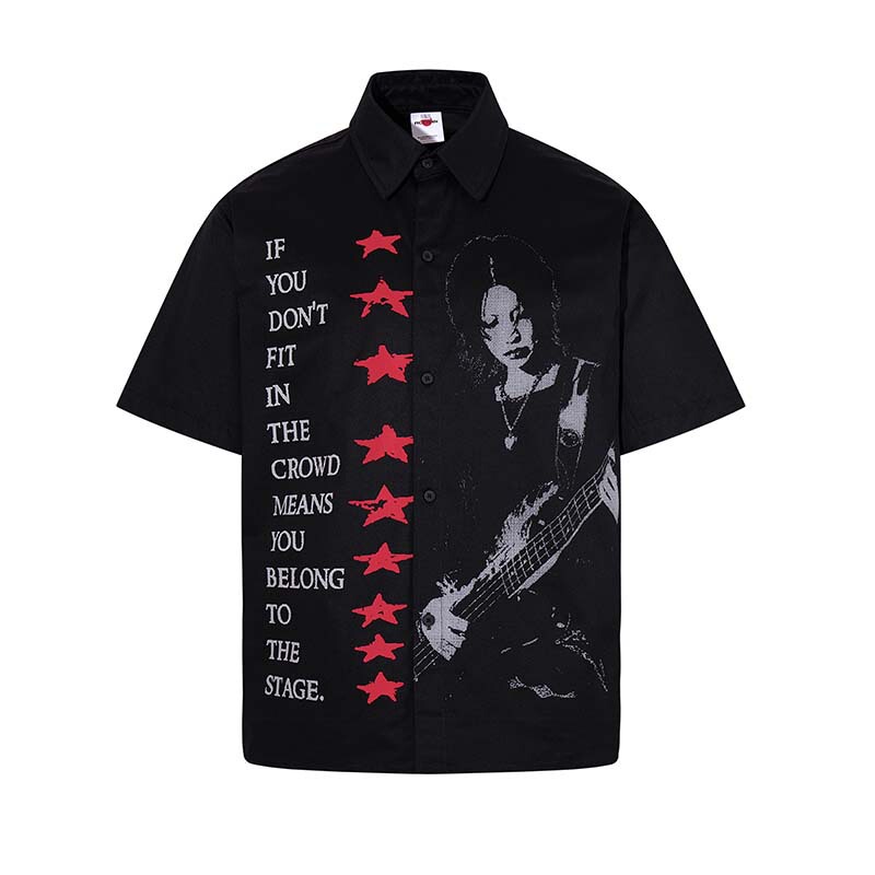 2026 Summer New American Style Trendy Brand Rock Singer Letter Print Short-Sleeved Shirt Men's Trendy Brand Loose Shirt 2026 Summer New American Style Trendy Brand Rock Singer Letter Print Short-Sleeved Shirt Men's Trendy Brand Loose Shirt