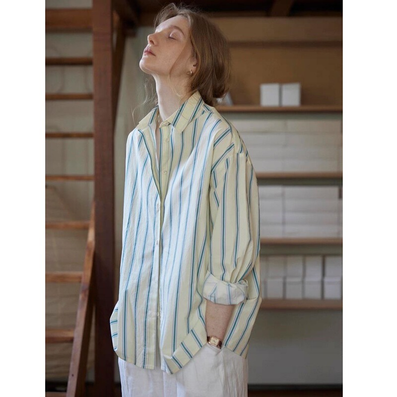 2026 Spring High-End Chic Striped Shirt for Women with Unique Design, French Style Casual Loose Sunscreen Jacket