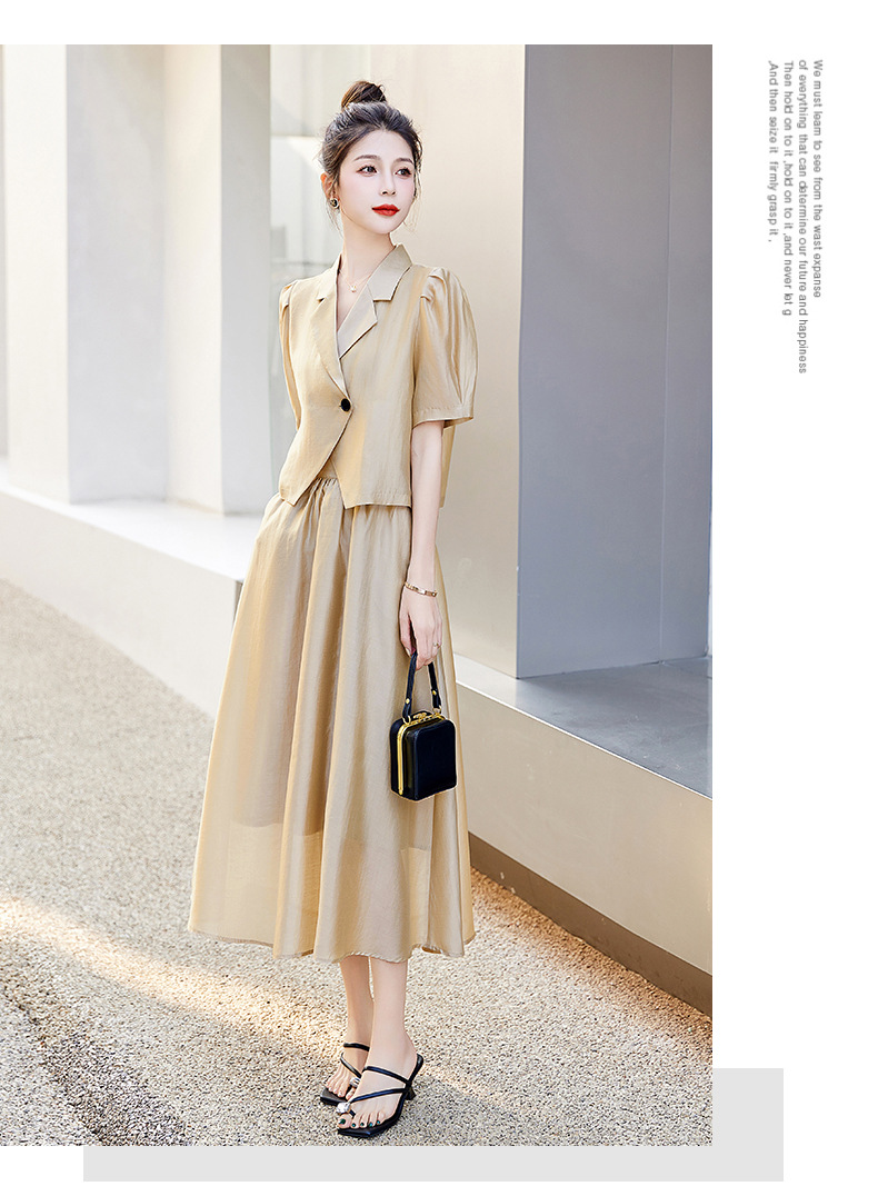 Bộ đồ Tencel nữ hai mảnh gồm áo và chân váy midi thắt eo — Màu đen, Màu xám, Màu kaki chi tiết 15