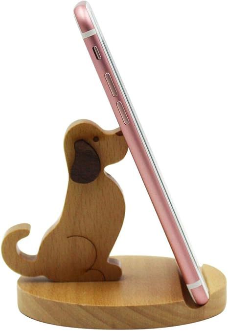 90g Weight Mobile Phone Holder Classification Wood Material Dog Pattern Cute Style Cute Dog Wood Mobile Phone Holder 6
