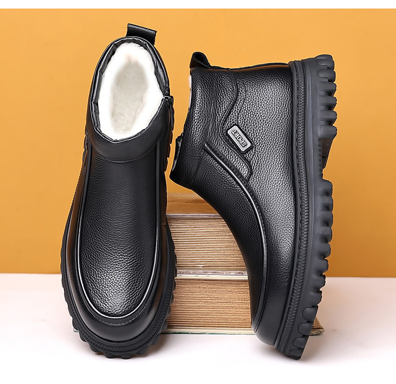 Giày bốt Martin nam da bò lót lông giữ ấm, đế dày gót thấp 1–3 cm — 9198 giày cao gót màu đen, 9199 thắt dây màu đen chi tiết 20