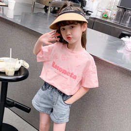夏季新款儿童T恤上衣女宝宝中大童百搭洋气卡通兔子潮宽松