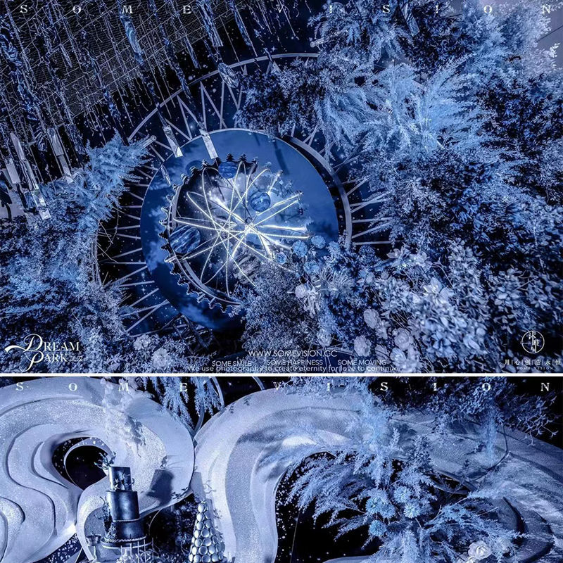 寶藍色婚慶仿真花材克萊因蘭星空婚禮路引裝飾插花花排吊頂假花