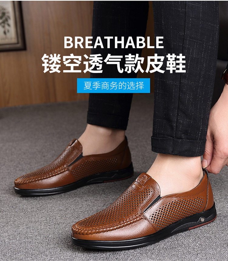 Giày lười nam da bò thoáng khí đục lỗ mũi nhọn đế mềm chống trượt gót 1–3 cm — Màu nâu, Màu đen chi tiết 8