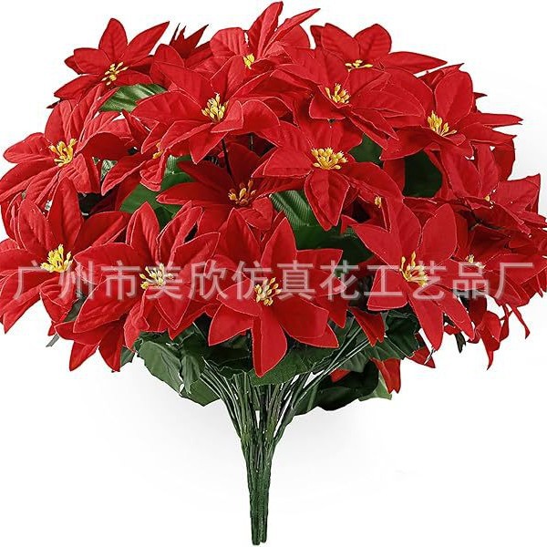 亚马逊人造圣诞花一品红花卉适用于门廊家庭花园室内户外圣诞装饰