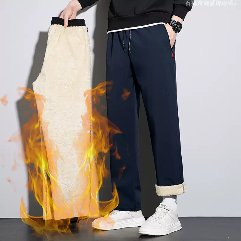 加绒九分裤秋冬季羊羔绒裤子男加绒加厚卫裤男运动平脚裤百搭长裤