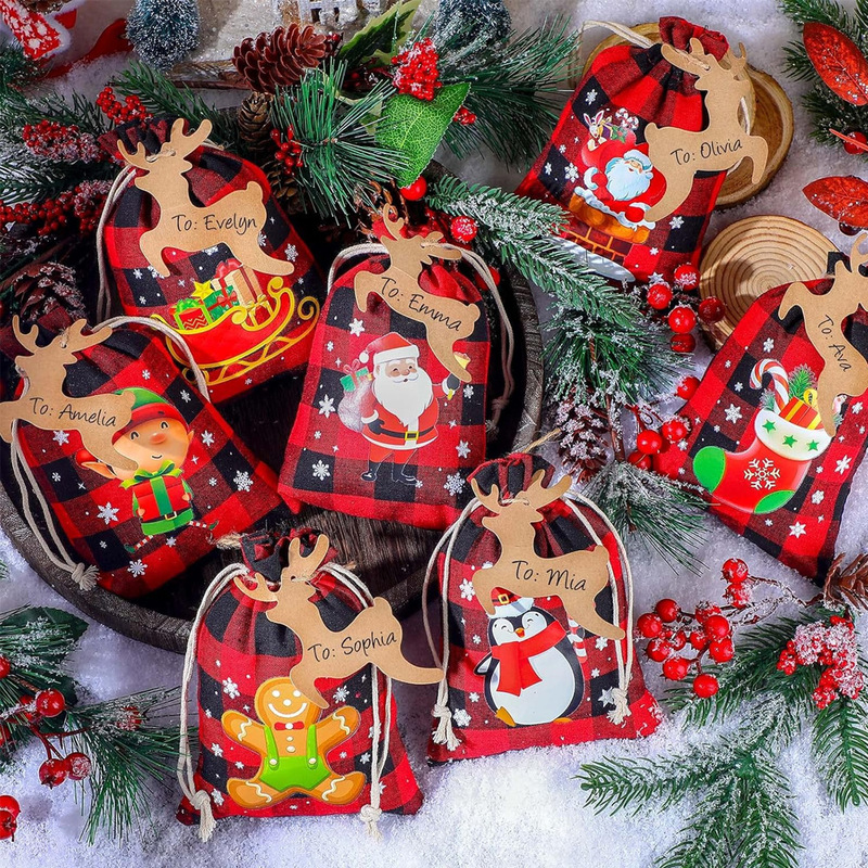 2025 新しいクリスマスギフトバッグセット巾着クリスマスリネンバッグ小さな布バッグクリスマスキャンディーバッグ卸売|undefined