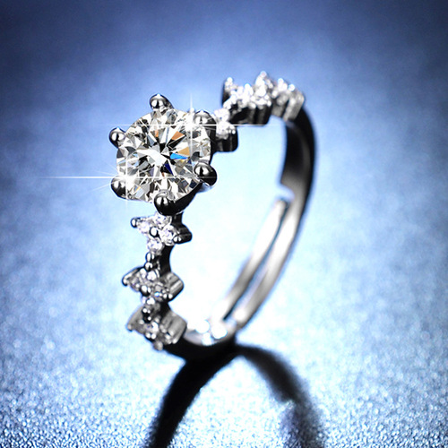 Factory wholesale imitation moissanite ring female proposal ring one carat six claw diamond ring multiple live supply sources