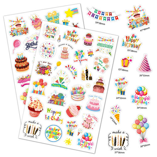 Happy birthday sticker leaflet ins laser flash large cake party decoration gift computer birthday sticker