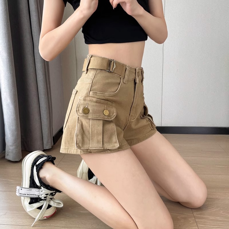 Hot Girl Khaki Workwear Denim Shorts Women's High Waist Casual New Summer Outer Wear 2025 New American Hot Pants