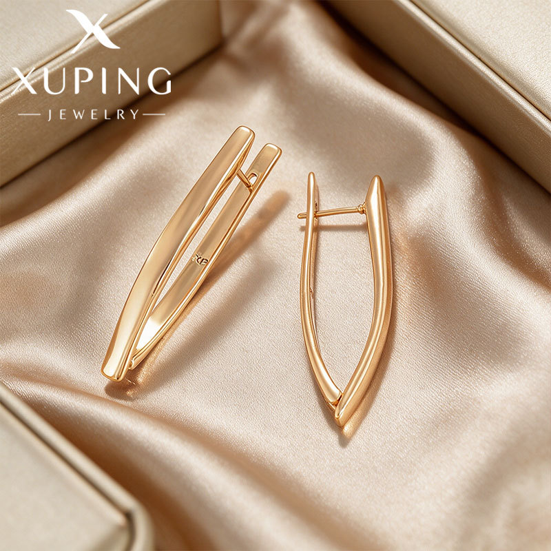 Pendientes de Hebilla en Forma de V de Aleación Chapado en 18K para Mujer