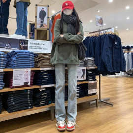 浅色水洗直筒牛仔裤女2026年春秋新款高腰显瘦垂感修身弹力烟管裤