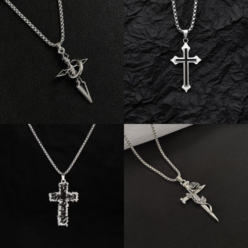 Guofeng Chao Brand Cross Necklace Men and Women New Chinese Style Personality Street Vintage Pendant Couple Design Fashion Necklace