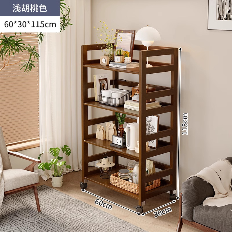 Rack de mesita de noche de madera maciza de color madera de piso a techo en el lado de la sala de estar, cochecito de varios pisos, estante de almacenamiento extraíble para dormitorio