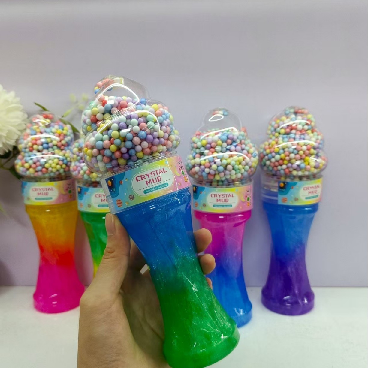 Transfronterizos directamente para doble barro de cristal espuma de helado pequeña cintura flash polvo slime fábrica de juguetes para niños al por mayor