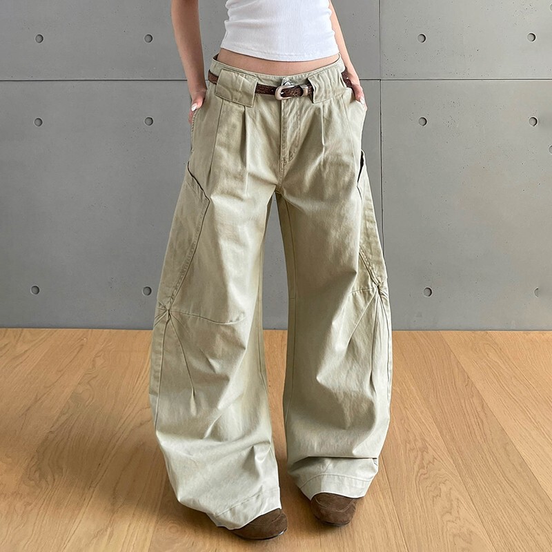 美式复古压褶立体剪裁休闲工装裤男女宽松直筒阔腿拖地弯刀牛仔裤|undefined