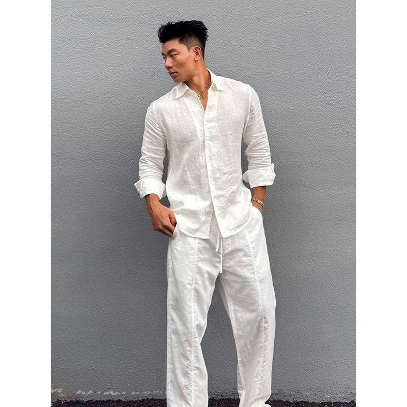 White Old Money Style Linen Shirt for Men, Summer Thin Sun-Protective Long-Sleeve Cotton-Linen Shirt, Korean Style Relaxed and Casual Jacket White Old Money Style Linen Shirt for Men, Summer Thin Sun-Protective Long-Sleeve Cotton-Linen Shirt, Korean Style Relaxed and Casual Jacket