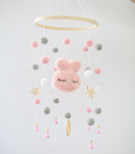 Cross-border rabbit head doll bamboo ring wind chime bed bell children's room decoration model room children's clothing store shooting props soft decoration