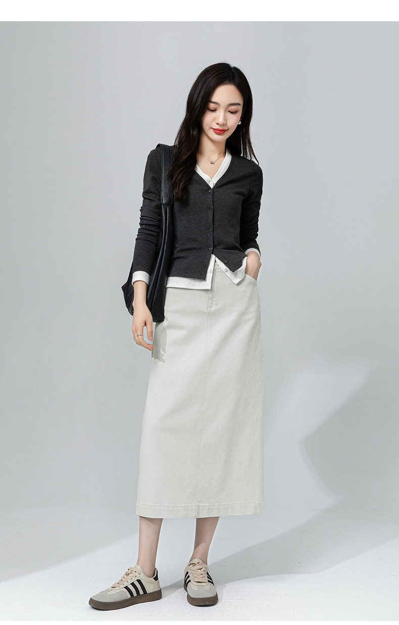 Áo cardigan cotton dệt kim cổ chữ V giả hai mảnh ngắn sành điệu — Màu vàng ngỗng chi tiết 4