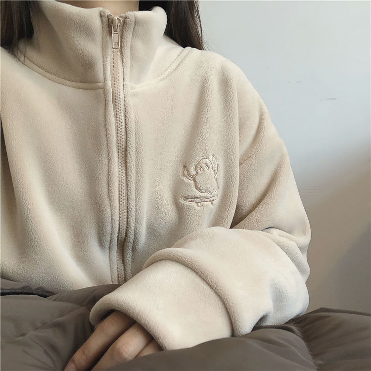Giant Warm Small Stove Thickened Ollie Velvet Embroidered Turtleneck Zipper Sweater Cardigan Women's Warm Velvet Sweater Polar Velvet Jacket