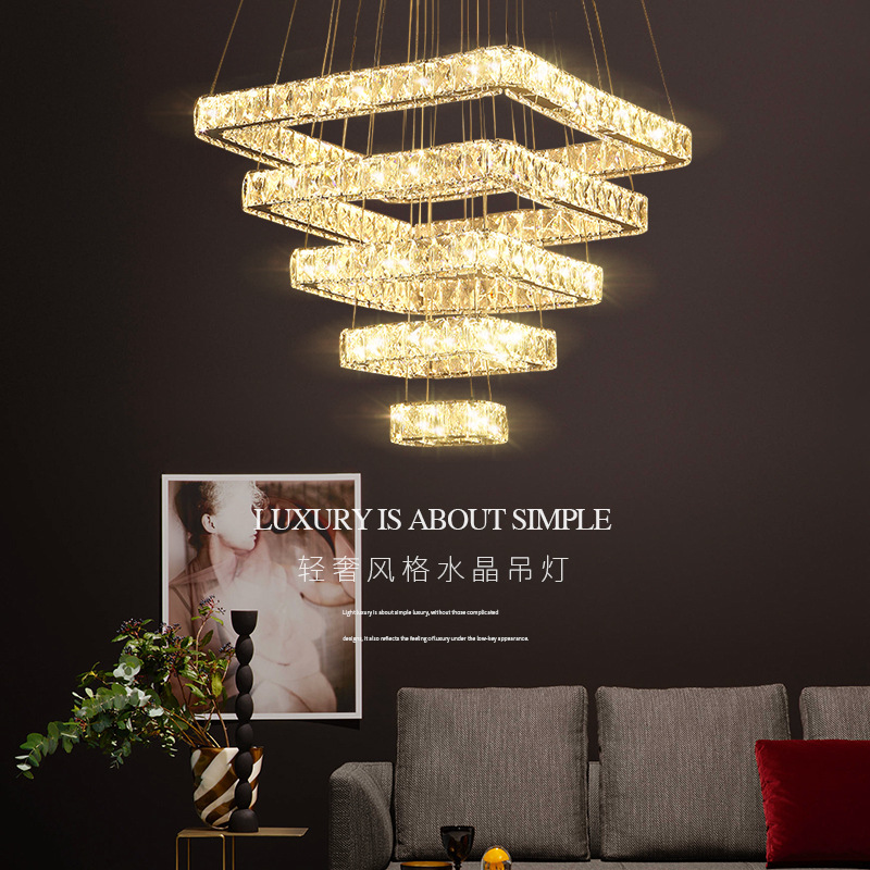 Modern Simple Creative Square High Living Room Chandelier Small Apartment Villa Crystal Lamp Restaurant Bar Clothing Store Lamp