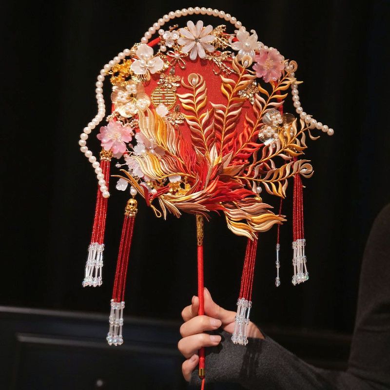 婚扇婚礼结婚非材料新娘出嫁刺绣遗缠喜扇扇子秀禾花中式高级团扇|undefined